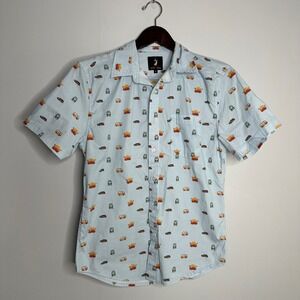 Jack + Sage Button Up Shirt Mens Small Blue Excellent Retro Beach Surf Van Print